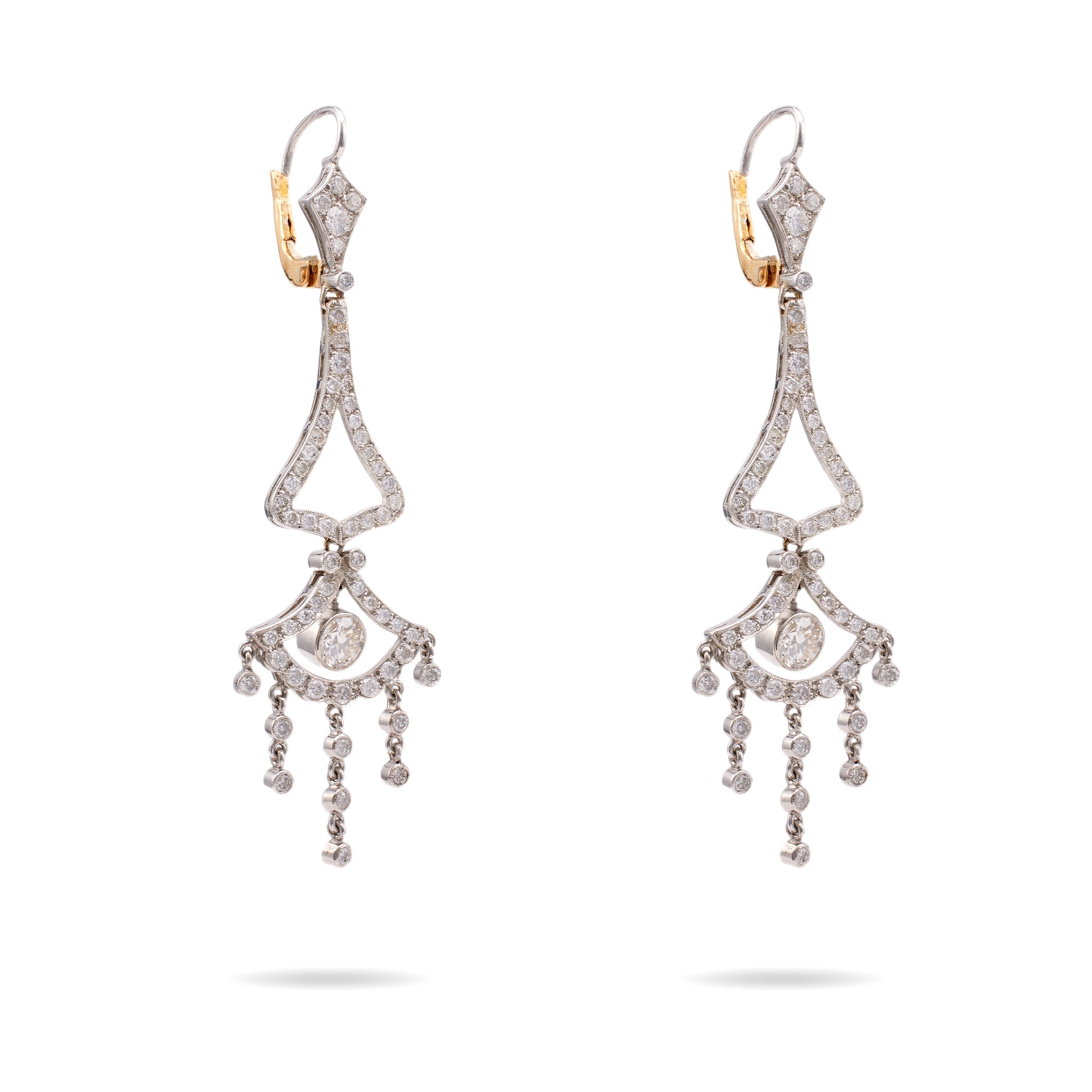 Pair of Art Deco Inspired Diamond Platinum Chandelier Earrings Earrings Jack Weir & Sons   