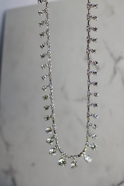 Mid-Century French 33.30 Carat Total Weight Platinum Rivière Drop Necklace Necklaces Jack Weir & Sons   