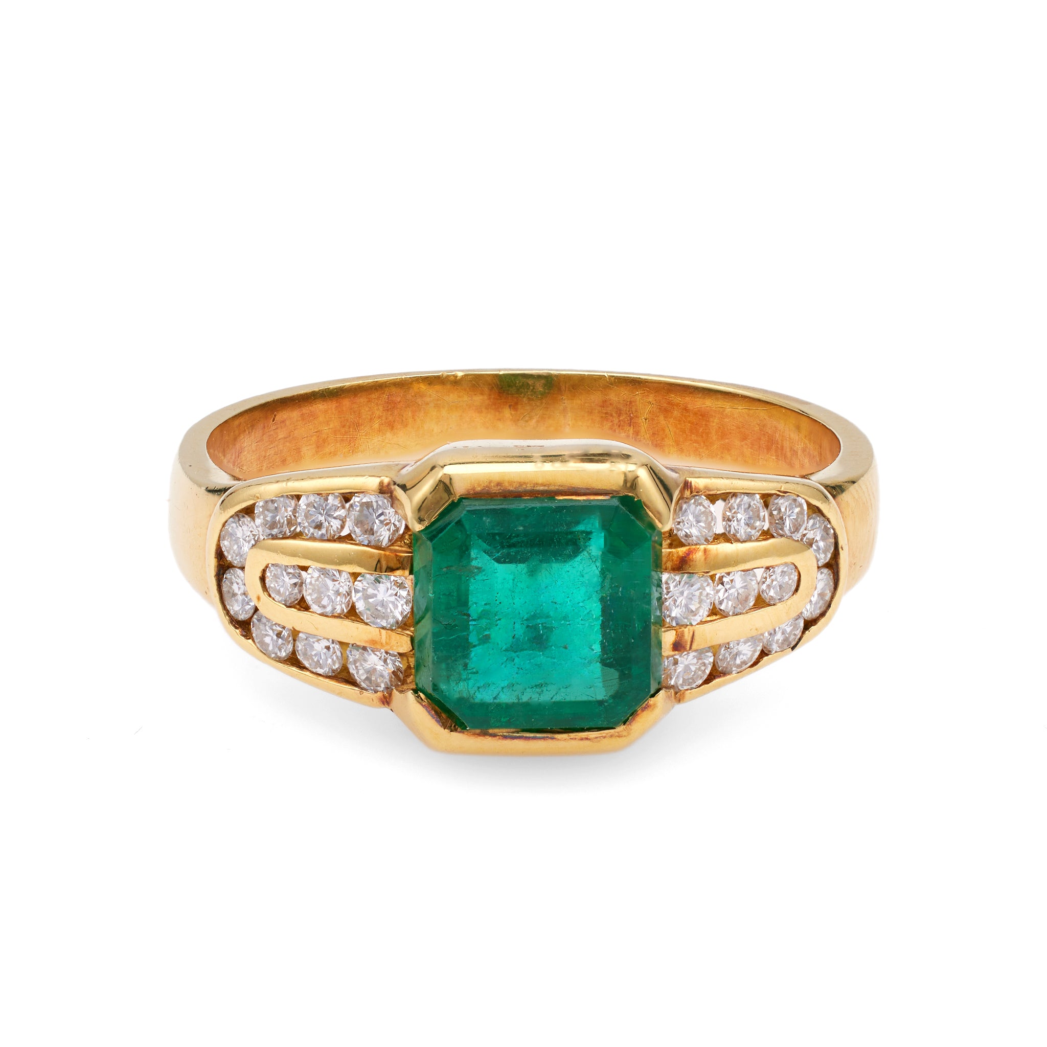 Vintage Emerald Diamond 18k Yellow Gold Ring Rings Jack Weir & Sons   