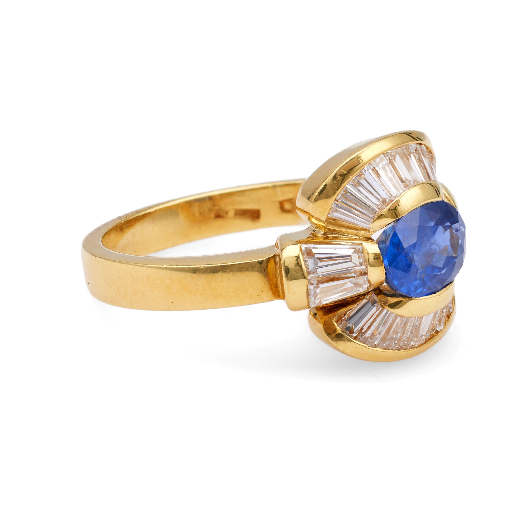 Vintage Italian Sapphire Diamond 18k Yellow Gold Ring Rings Jack Weir & Sons   