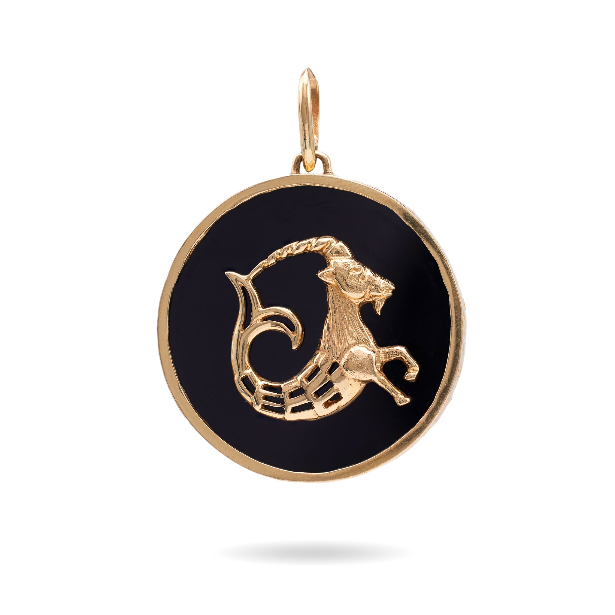 Vintage Onyx 14k Yellow Gold Capricorn Zodiac Pendant Pendants Jack Weir & Sons   