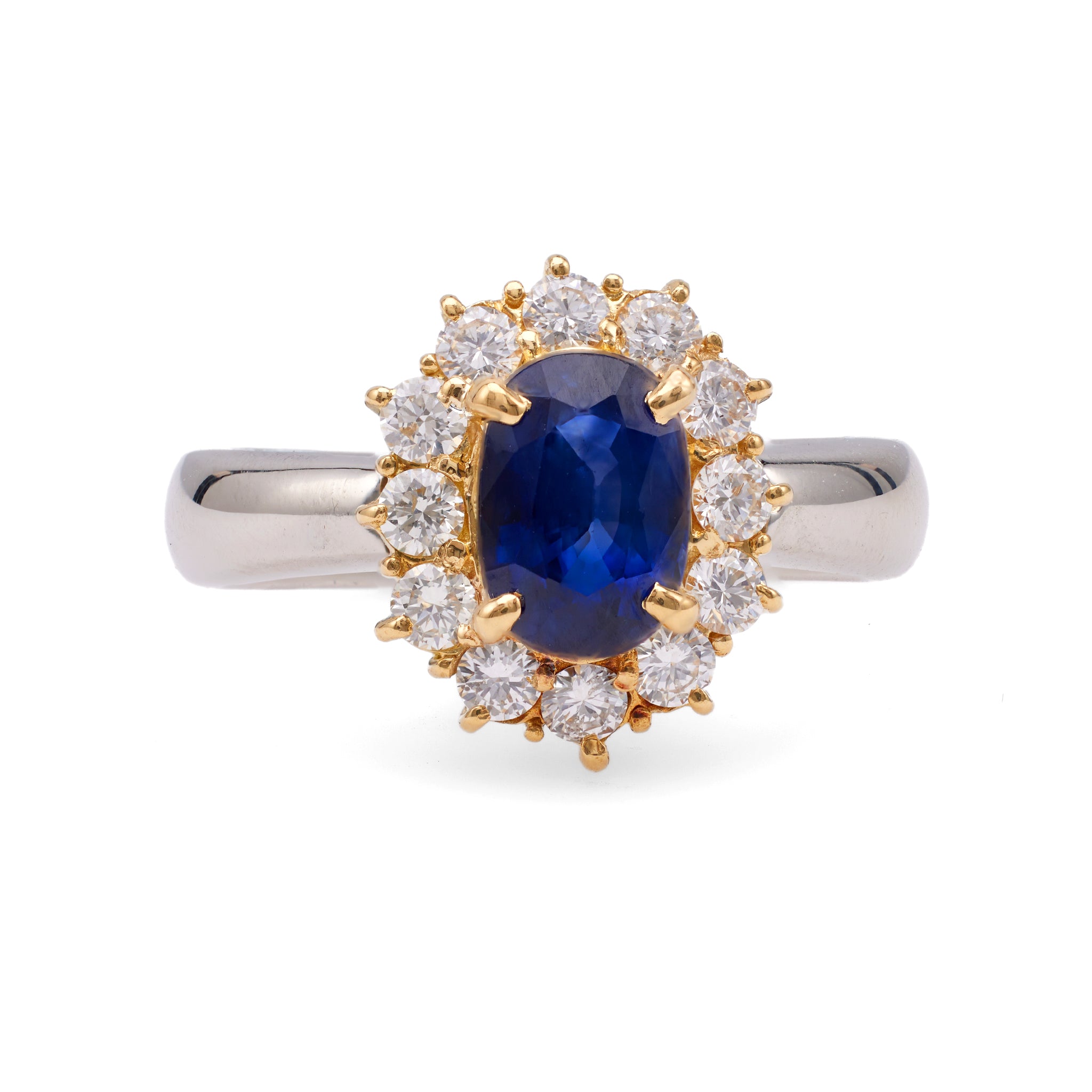 Vintage Sapphire Diamond Platinum 18k Yellow Gold Cluster Ring Rings Jack Weir & Sons   