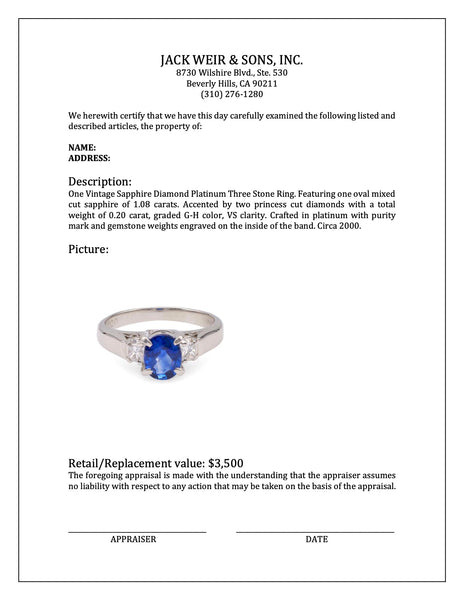 Vintage Sapphire Diamond Platinum Three Stone Ring Rings Jack Weir & Sons   