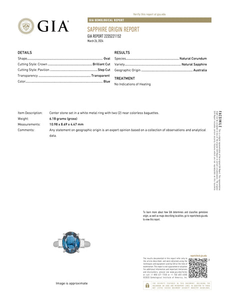 GIA 3.52 Carat Australian No Heat Sapphire Diamond Platinum Ring Rings Jack Weir & Sons   