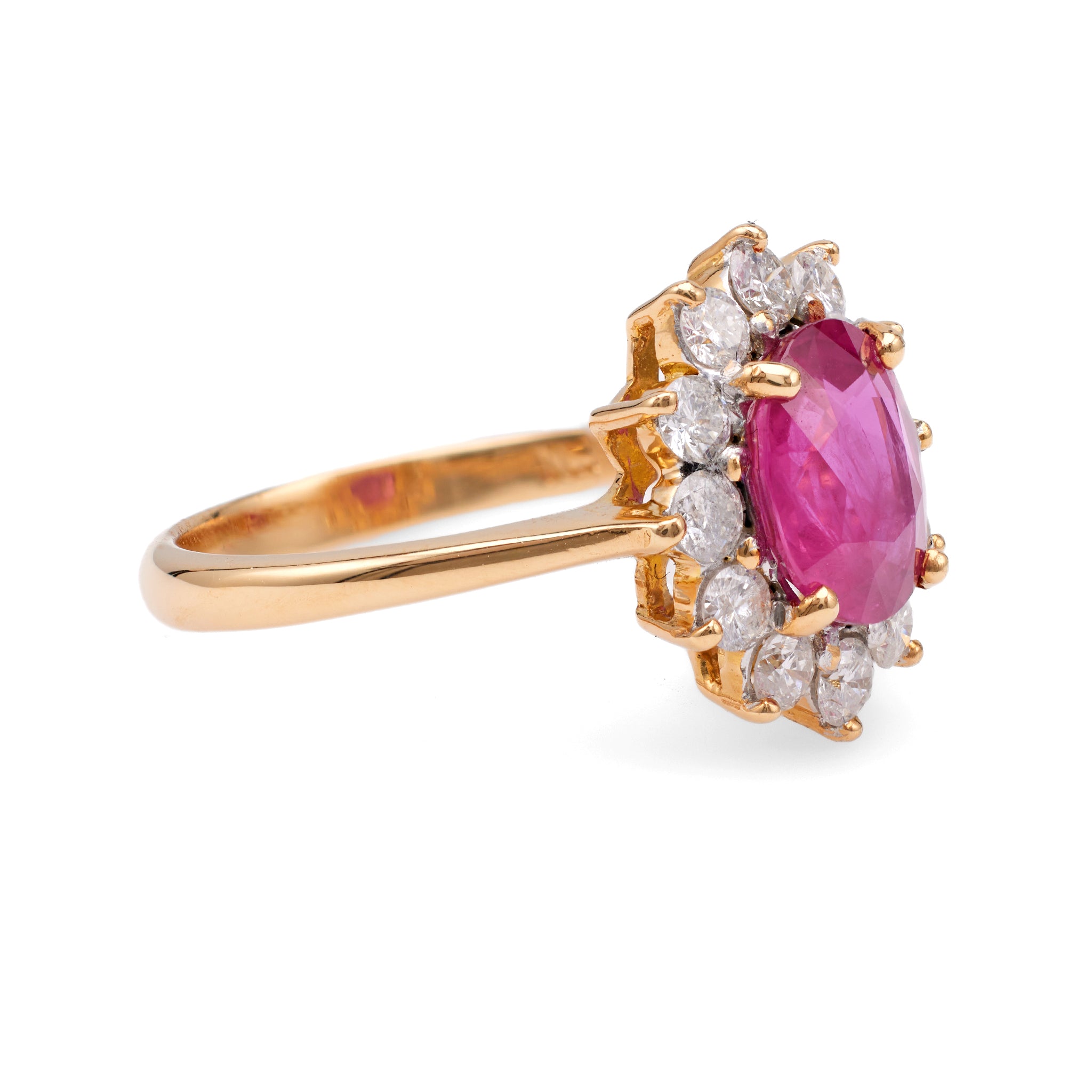2.04 Carat Ruby and Diamond 18k Yellow Gold Cluster Ring Rings Jack Weir & Sons   