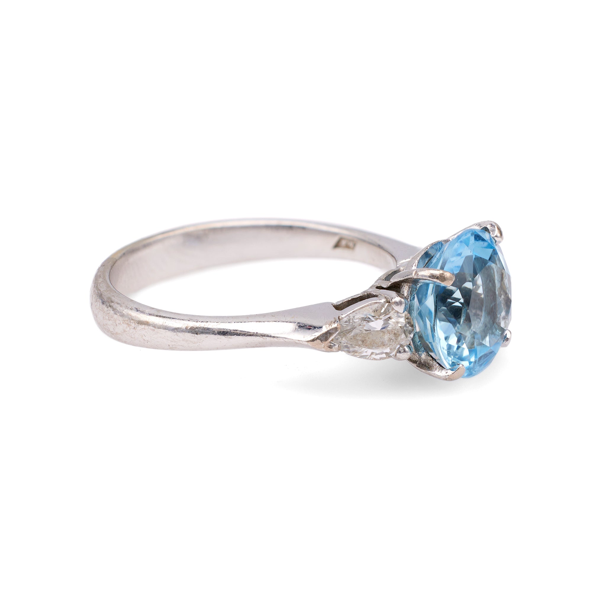 Vintage English Aquamarine Diamond 18k White Gold Ring Rings Jack Weir & Sons   