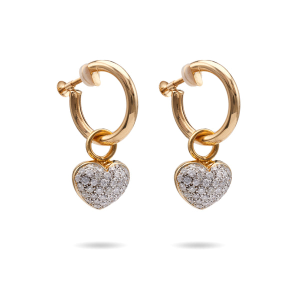 Pair of Vintage Diamond 18k Yellow Gold Heart Drop Earrings Earrings Jack Weir & Sons   