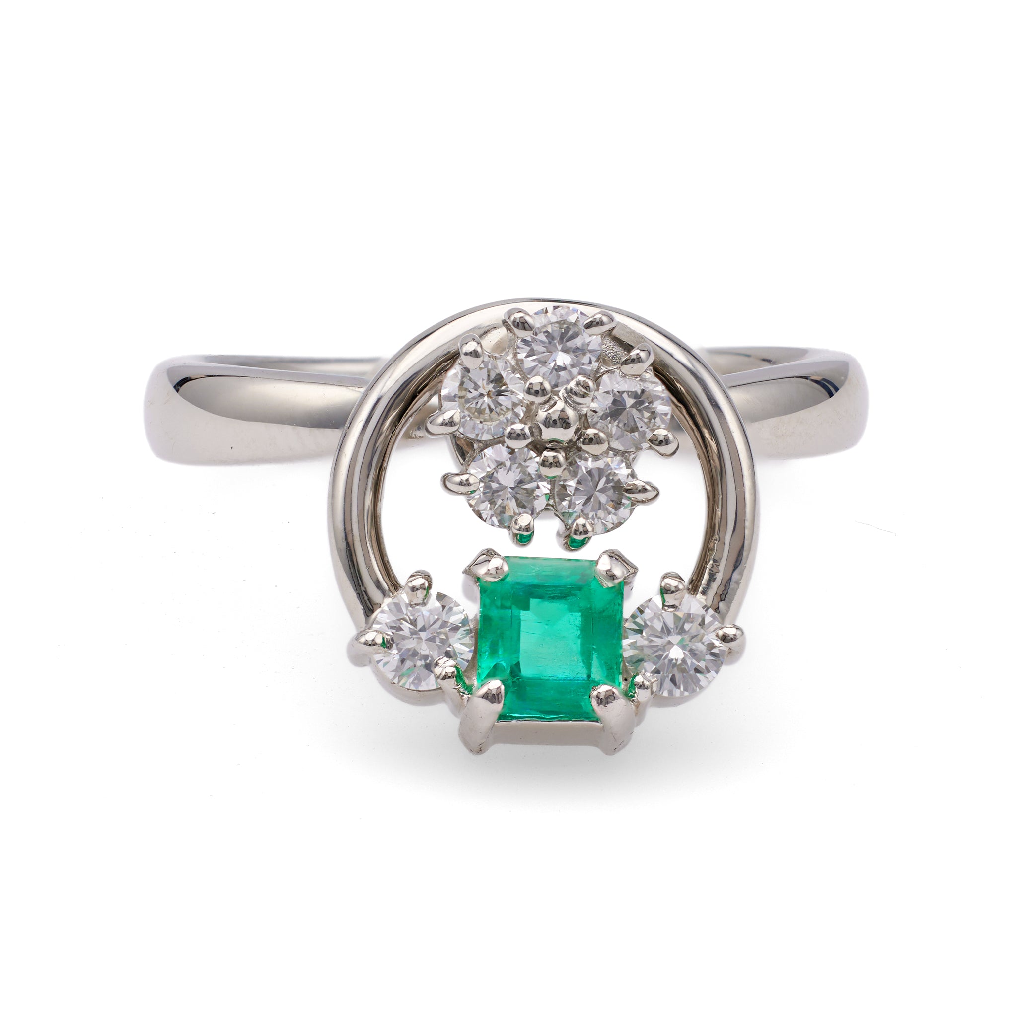 Vintage Emerald Diamond Platinum Spinner Ring Rings Jack Weir & Sons   
