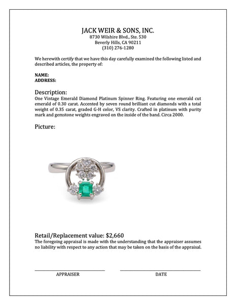 Vintage Emerald Diamond Platinum Spinner Ring Rings Jack Weir & Sons   