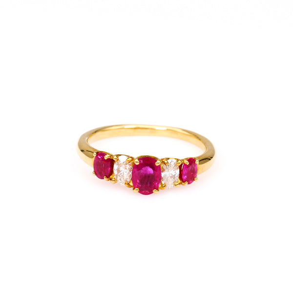 Ruby Diamond 18k Yellow Gold Five Stone Ring