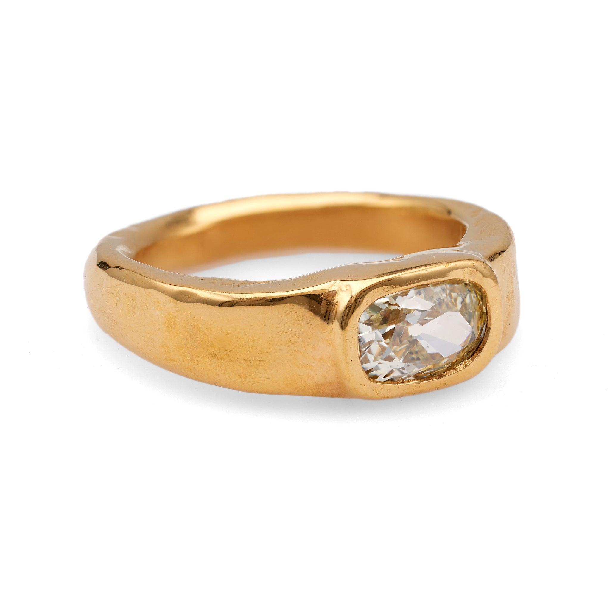1.50 Carat Fancy Light Brownish Yellow Old Mine Cut Diamond 22k Yellow Gold Ring Rings Jack Weir & Sons   