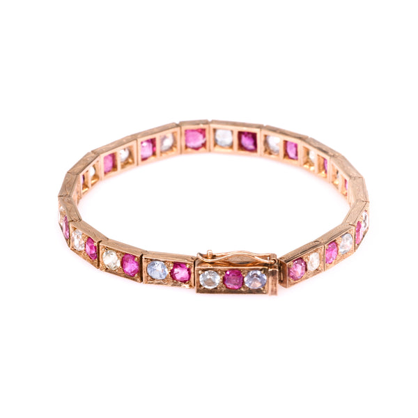 Edwardian Pink and White Sapphire 9k Rose Gold Bracelet