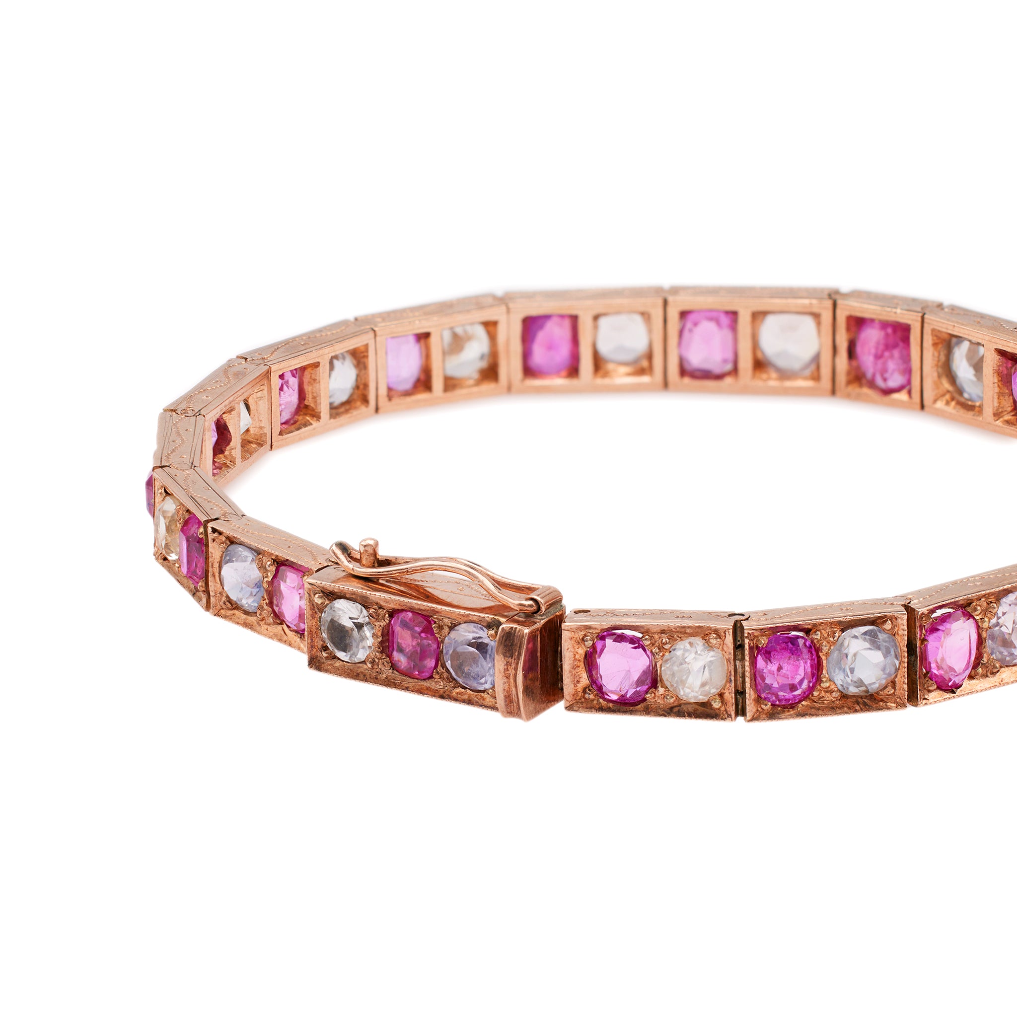 Edwardian Pink and White Sapphire 9k Rose Gold Bracelet Bracelets Jack Weir & Sons   
