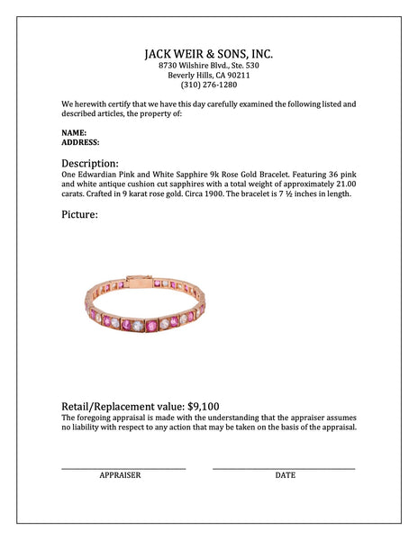 Edwardian Pink and White Sapphire 9k Rose Gold Bracelet Bracelets Jack Weir & Sons   