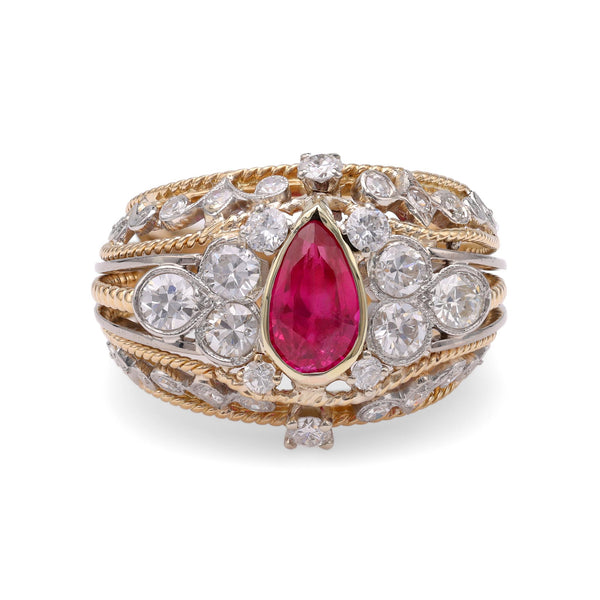 Retro Ruby Diamond Yellow Gold Cocktail Ring Rings Jack Weir & Sons   