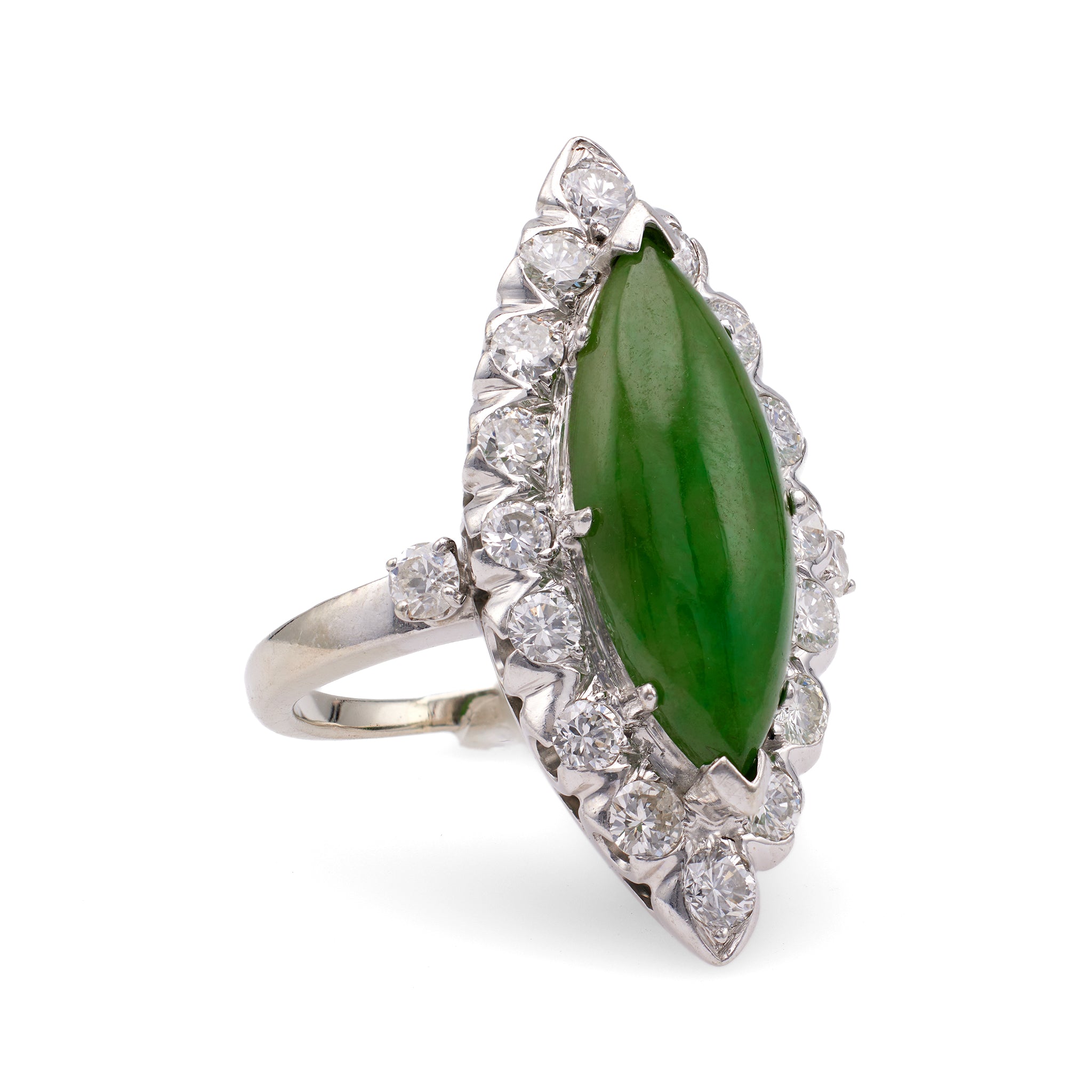 Mid-Century Jadeite Diamond 14k White Gold Ring Rings Jack Weir & Sons   