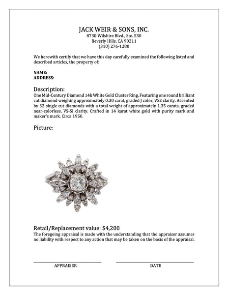 Mid-Century Diamond 14k White Gold Cluster Ring Rings Jack Weir & Sons   