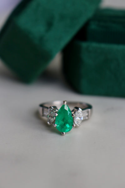 Vintage Emerald Diamond Platinum Ring Rings Jack Weir & Sons   