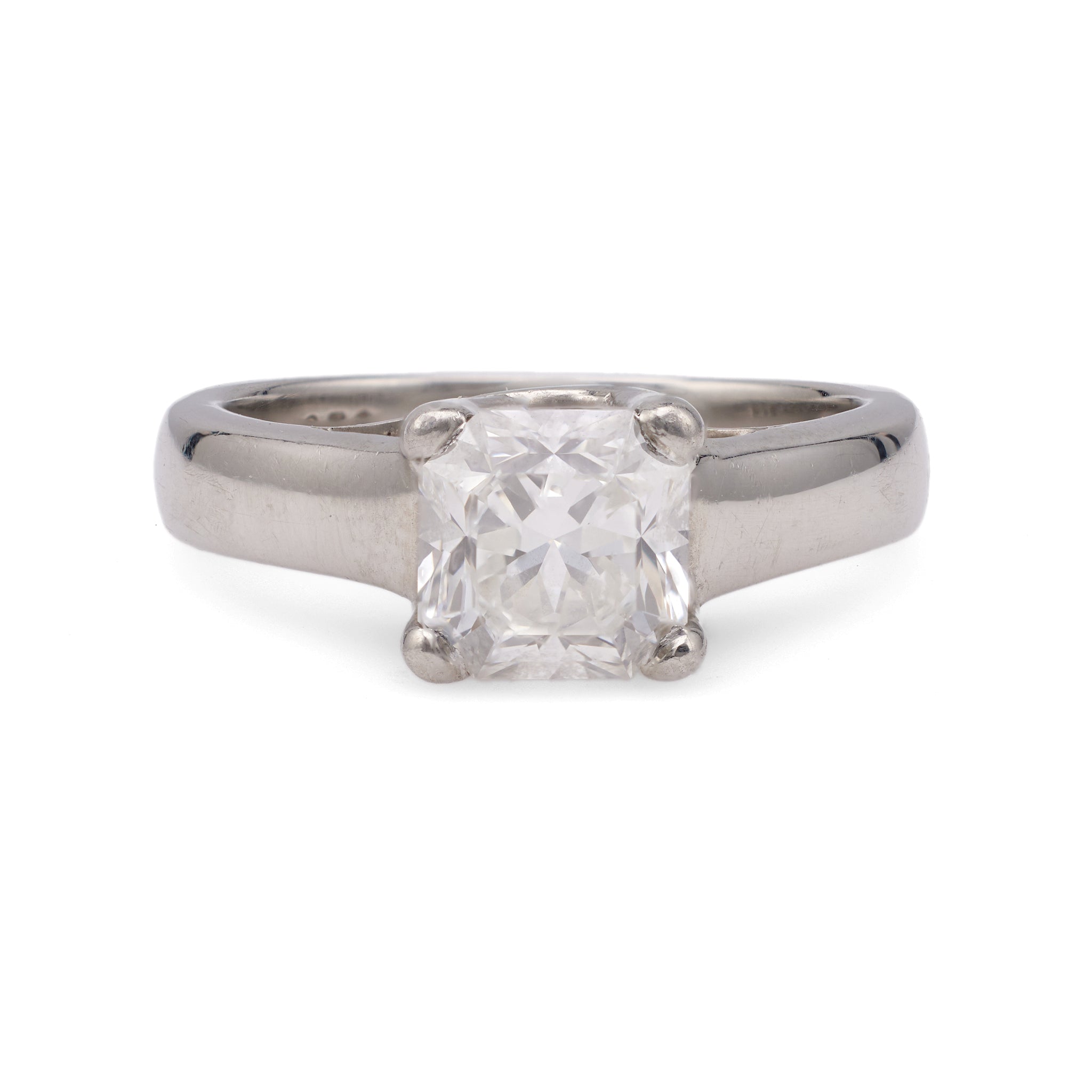 Vintage GIA 1.30 Carat Square Cut Diamond Platinum Solitaire Ring Rings Jack Weir & Sons   