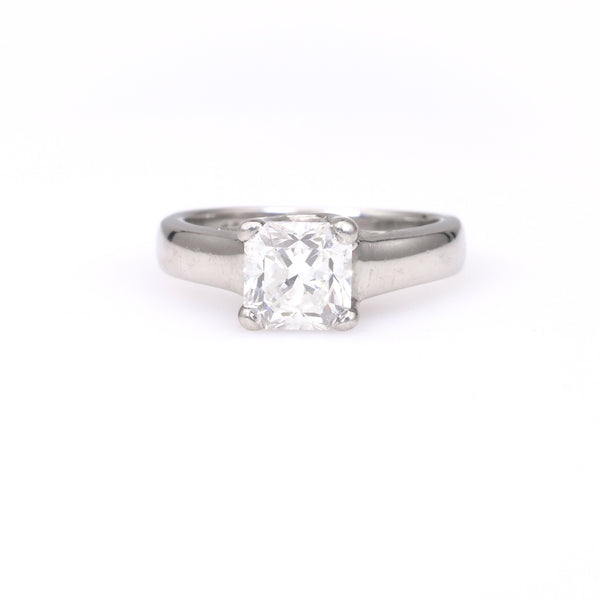 Vintage GIA 1.30 Carat Square Cut Diamond Platinum Solitaire Ring