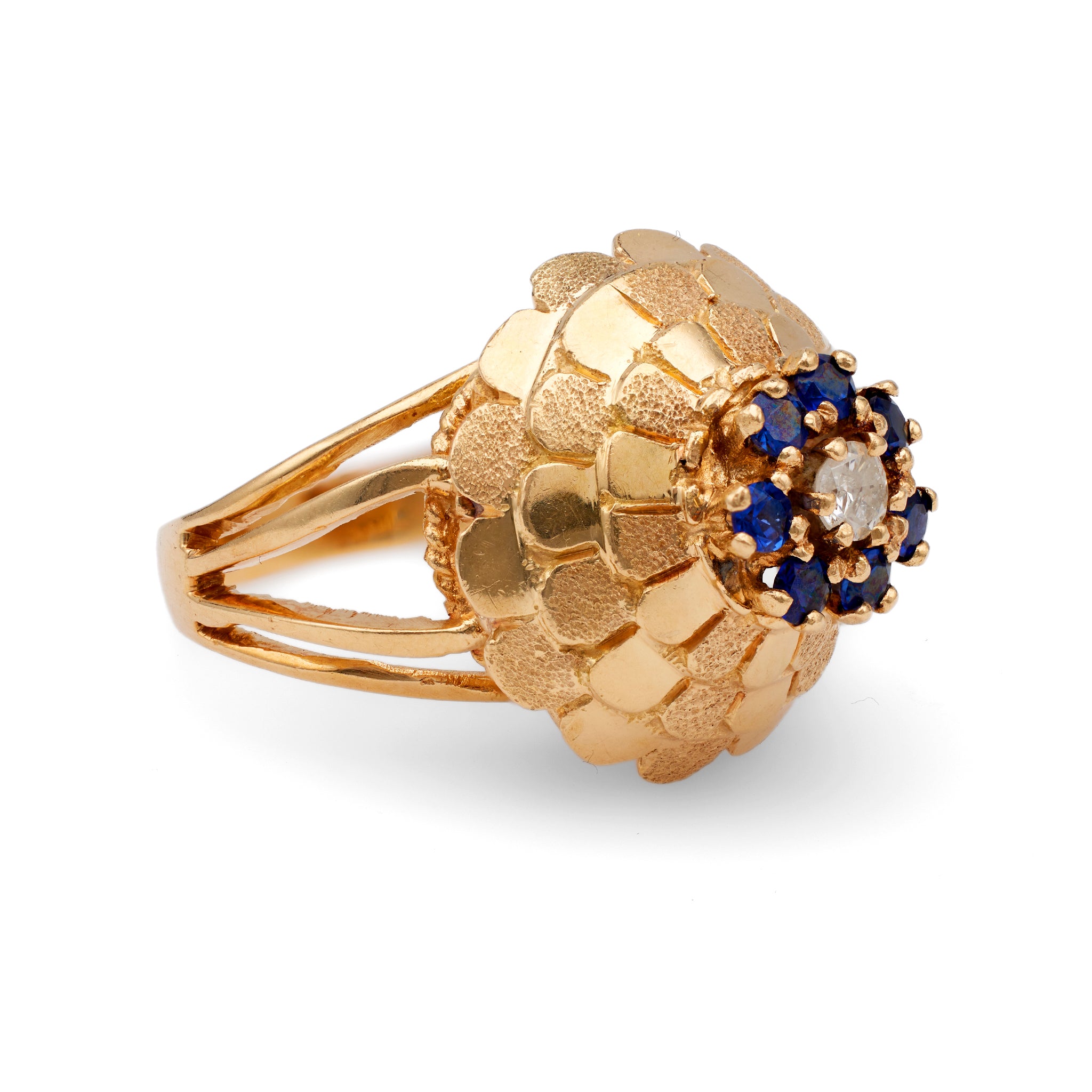 Mid-Century Diamond Sapphire 18k Yellow Gold Cocktail Ring Rings Jack Weir & Sons   
