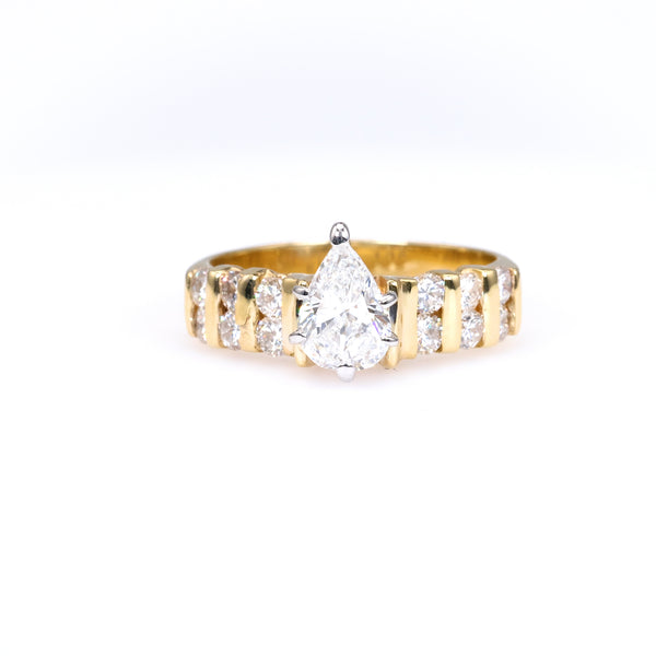 Vintage EGL 0.70 Carat Pear Cut Diamond 14k Gold Ring