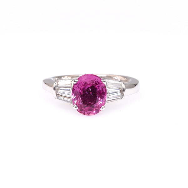Vintage Pink Sapphire Diamond 18k White Gold Ring