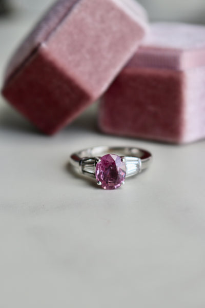 Vintage Pink Sapphire Diamond 18k White Gold Ring Rings Jack Weir & Sons   