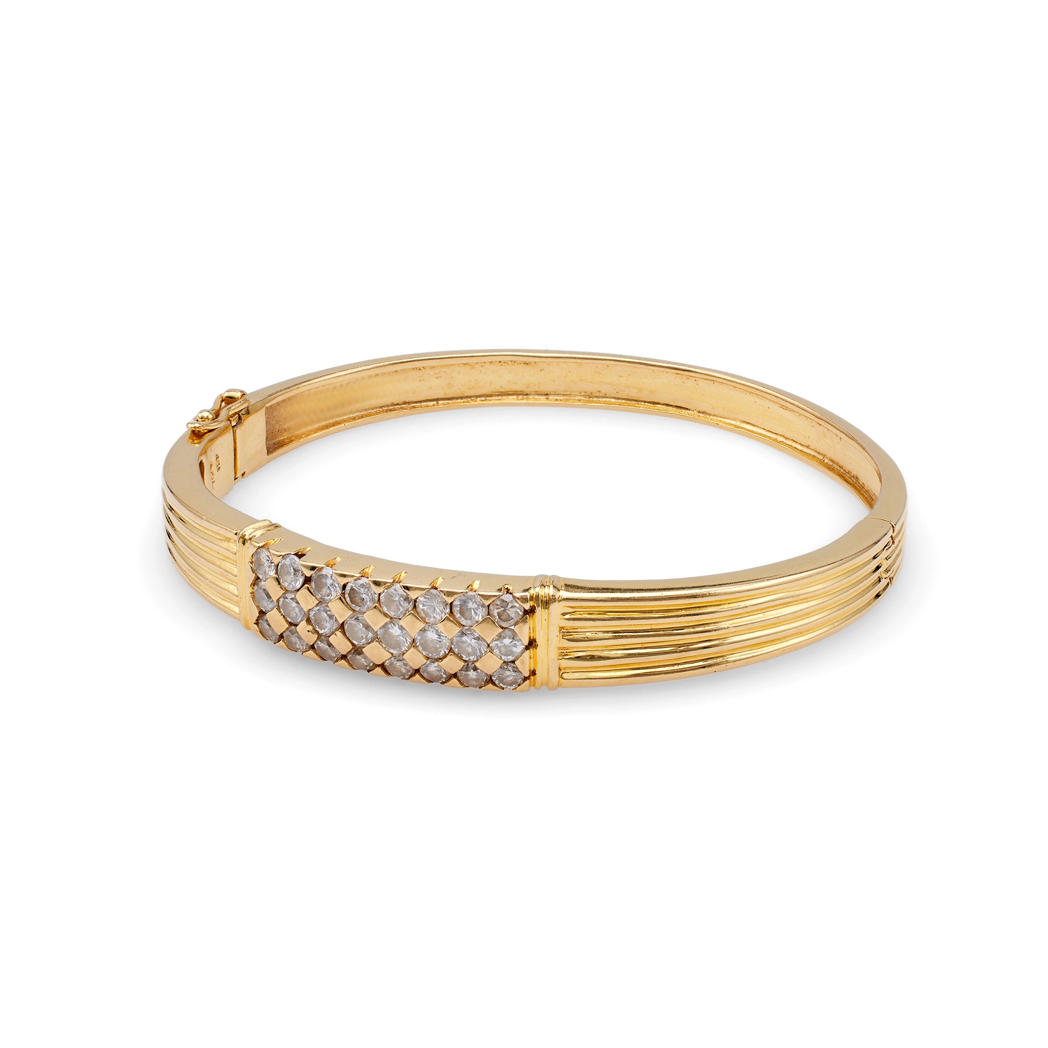 Vintage Diamond 18k Yellow Gold Hinged Bangle Bracelet Bracelets Jack Weir & Sons   