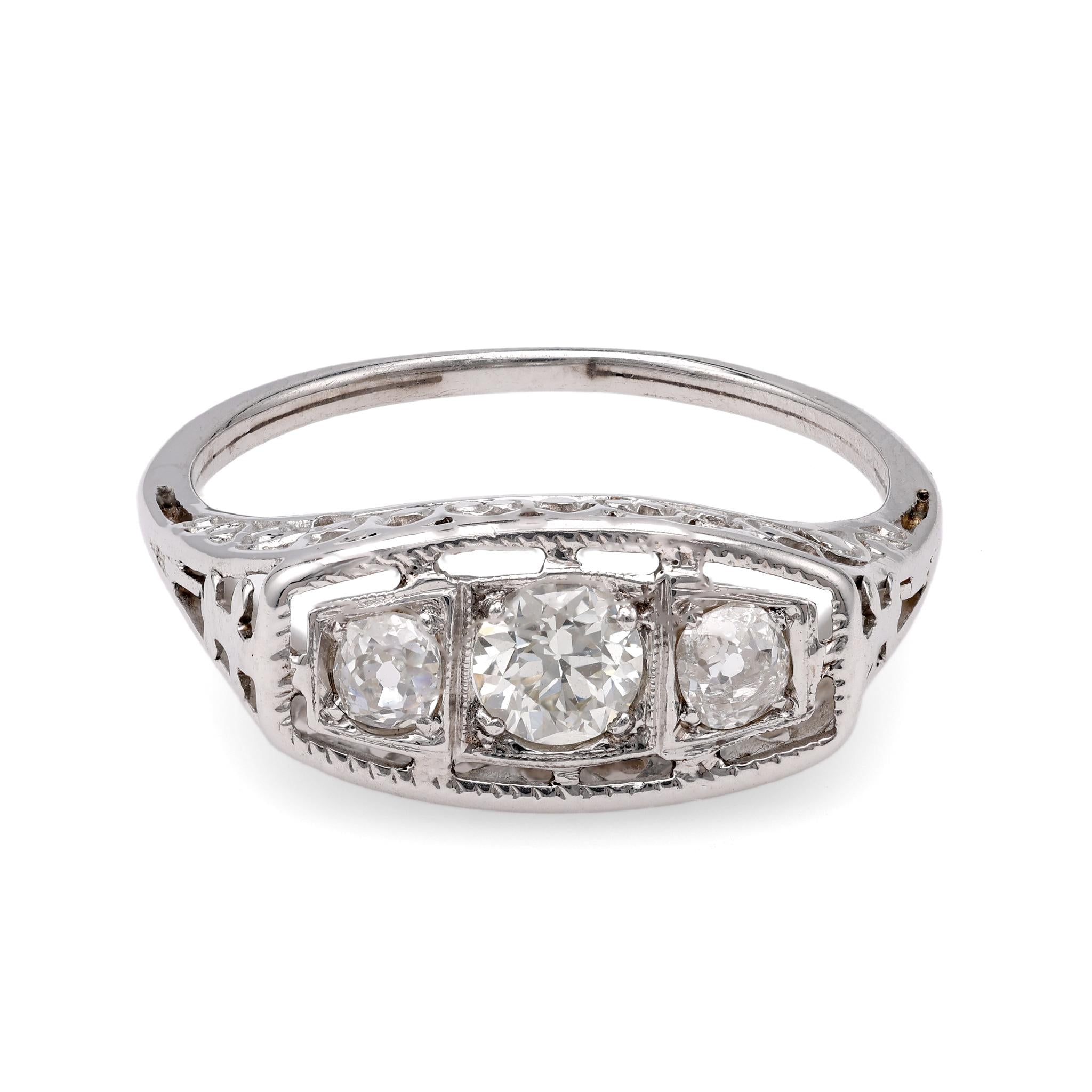 Art Deco Three-Stone Diamond Ring  Jack Weir & Sons   
