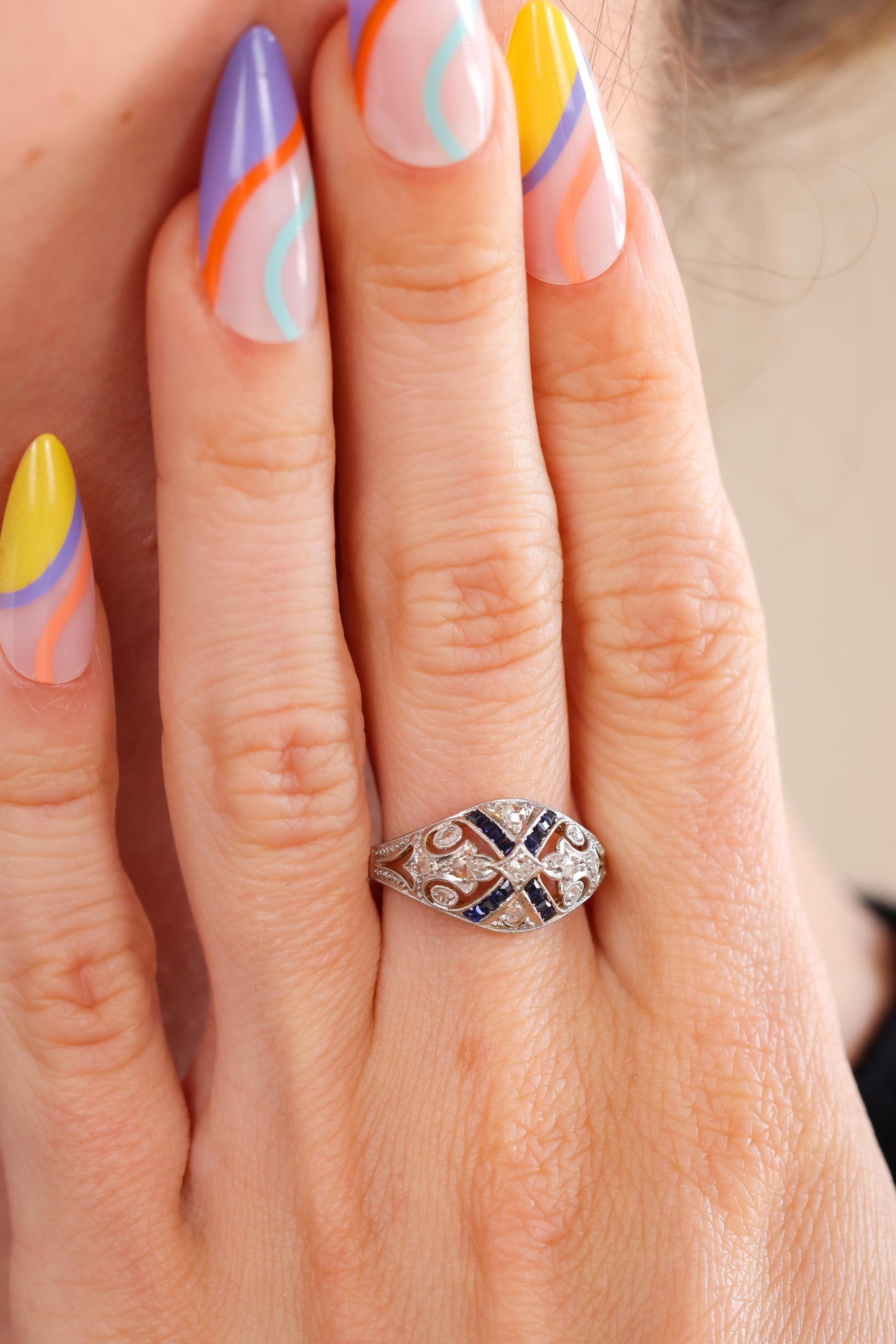 Edwardian Diamond & Sapphire Two-Tone Ring