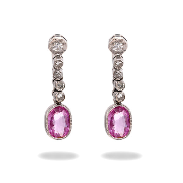 Pink Sapphire and Diamond Drop Earrings Earrings Jack Weir & Sons   