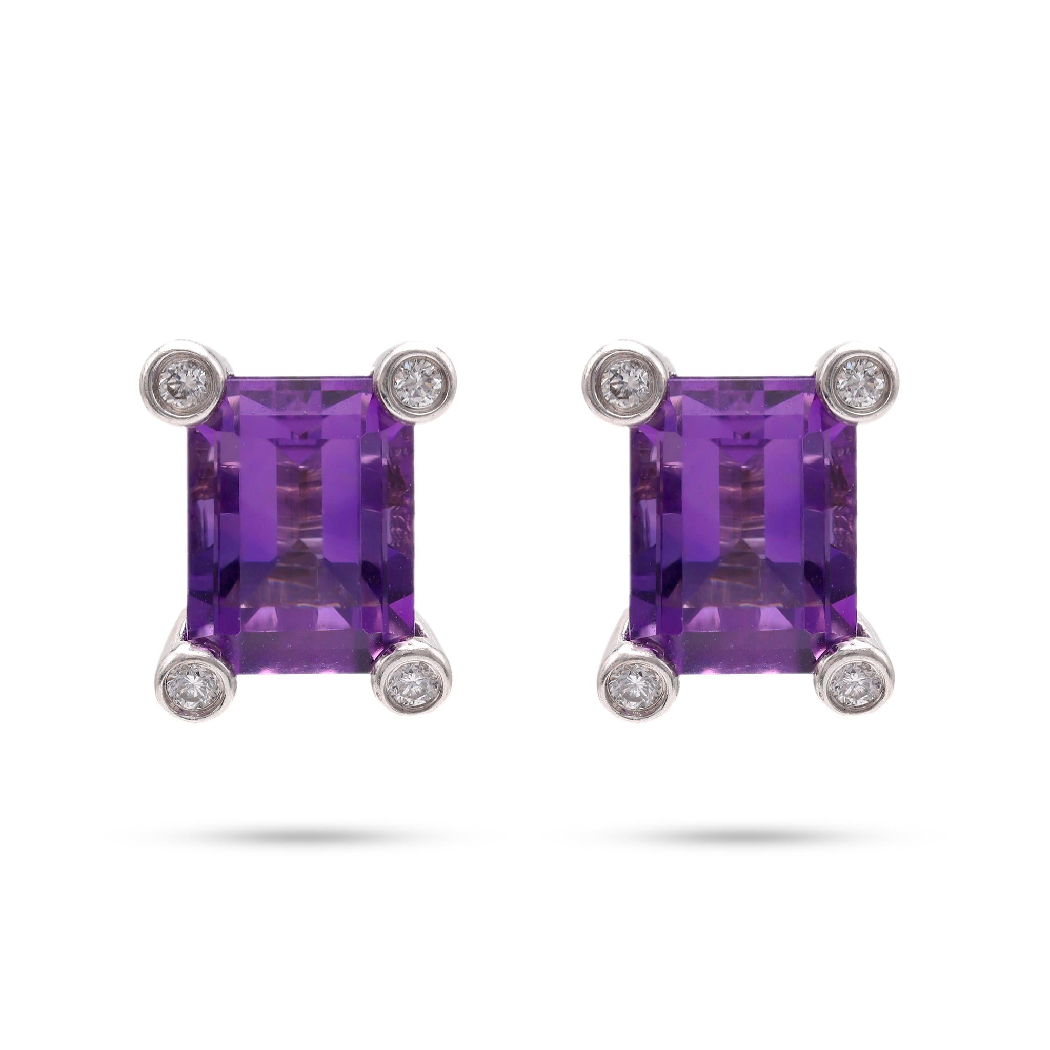 Modern Amethyst Diamond White Gold Stud Earrings Earrings Jack Weir & Sons   