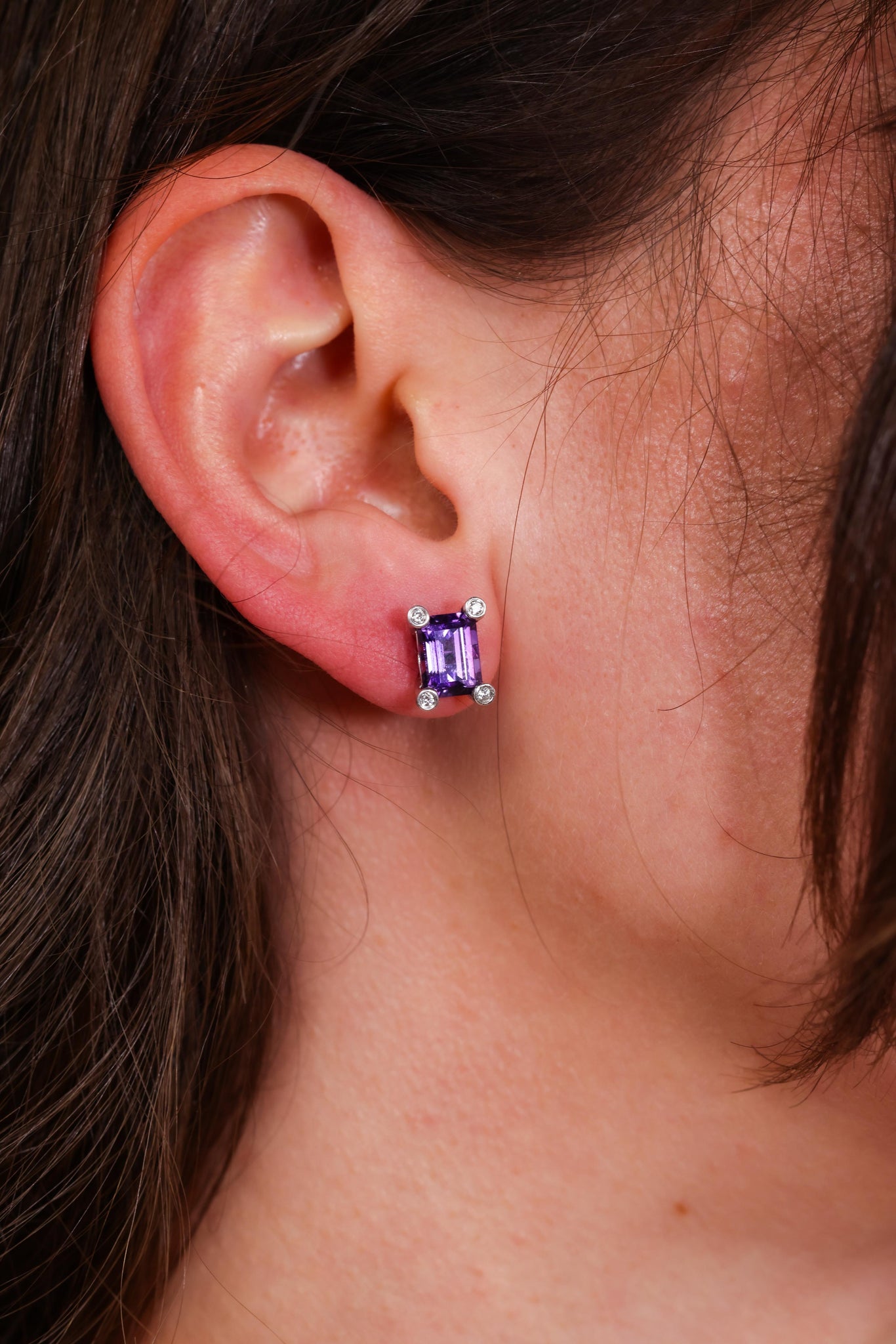 Modern Amethyst Diamond White Gold Stud Earrings