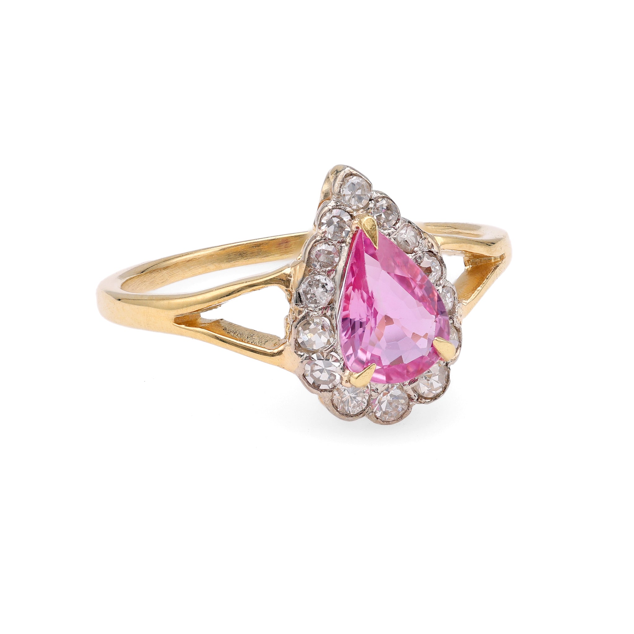 Vintage Pink Sapphire Diamond 18k Yellow Gold Ring Rings Jack Weir & Sons   