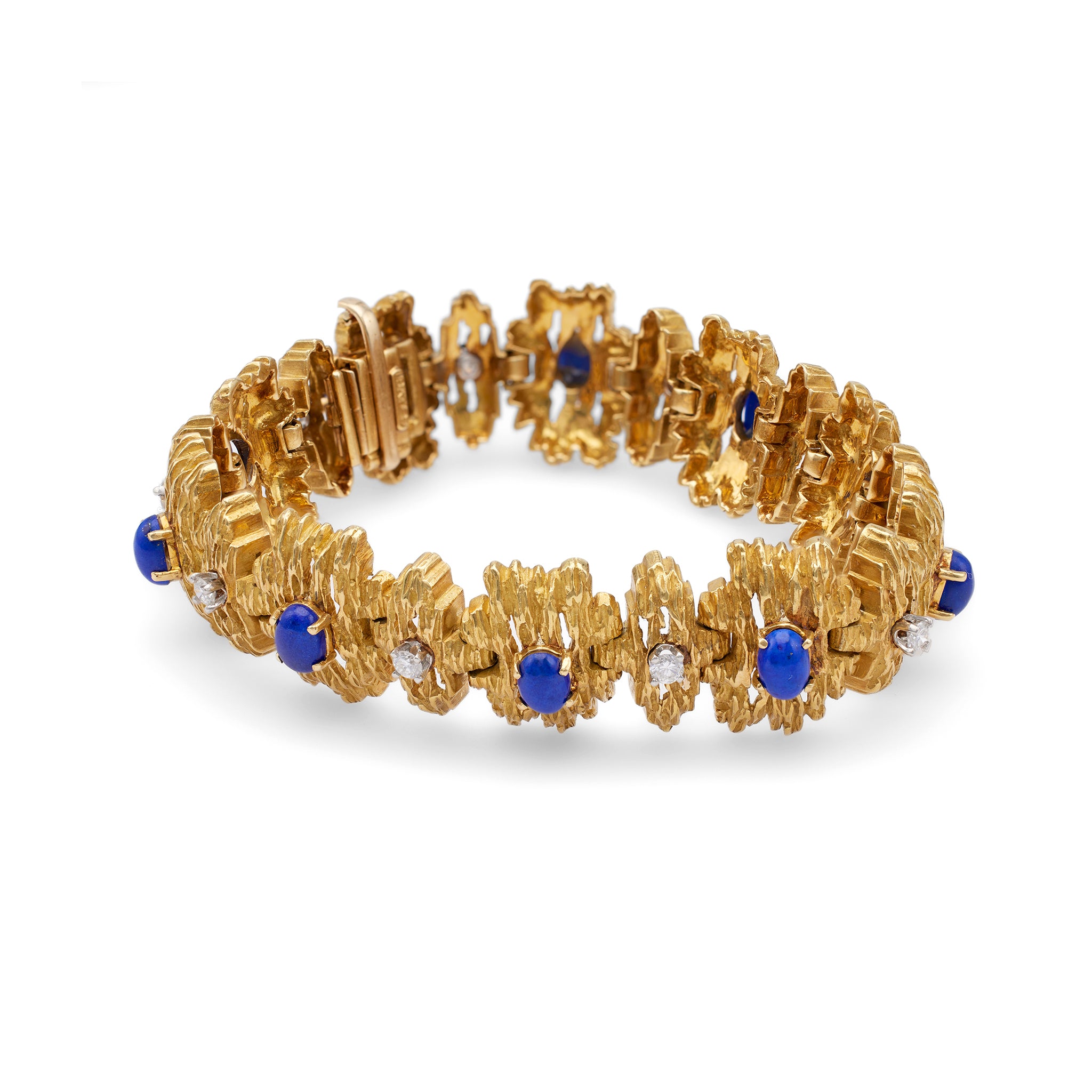 Vintage Diamond and Lapis Lazuli 18k Yellow Gold Modernist Link Bracelet Bracelets Jack Weir & Sons   