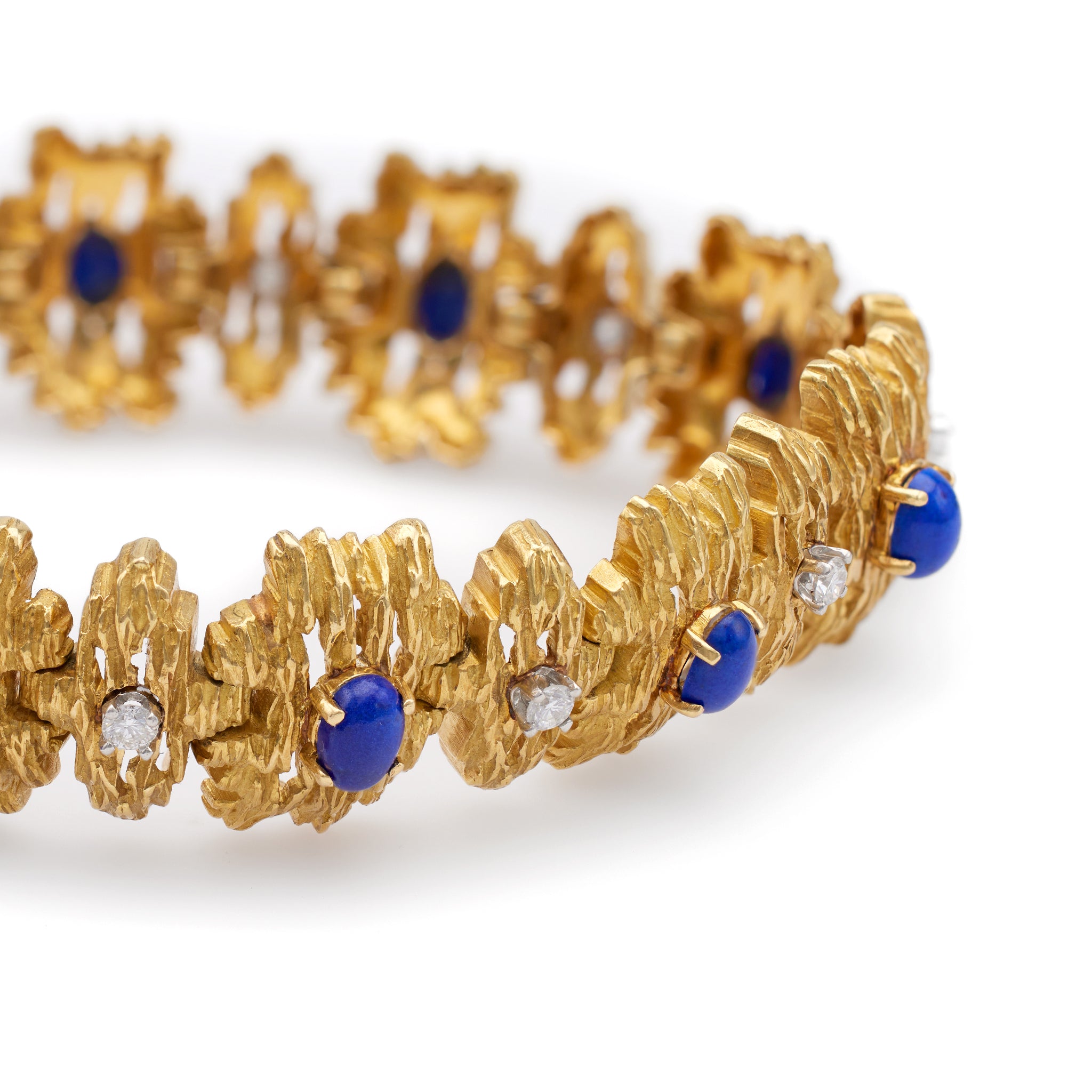 Vintage Diamond and Lapis Lazuli 18k Yellow Gold Modernist Link Bracelet Bracelets Jack Weir & Sons   