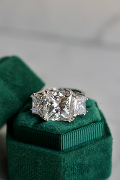 Vintage GIA 12.47 Carat Total Weight Diamond Platinum Three Stone Ring Rings Jack Weir & Sons   