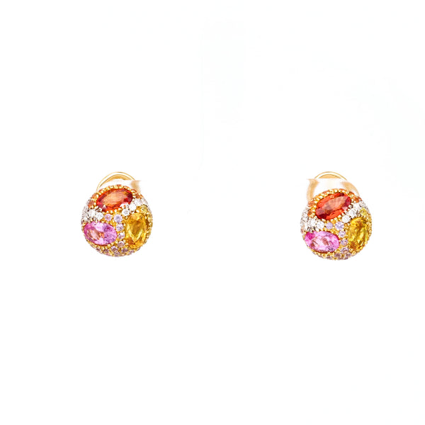 Pair of Vintage Italian Sapphire Diamond 18k Yellow Gold Earrings