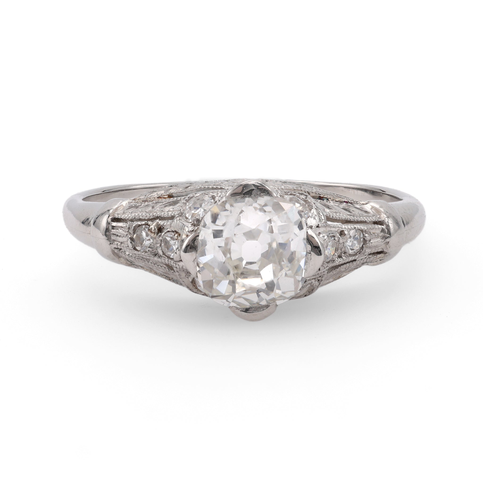 Art Deco GIA 0.95 Carat Old Mine Cut Diamond Platinum Ring