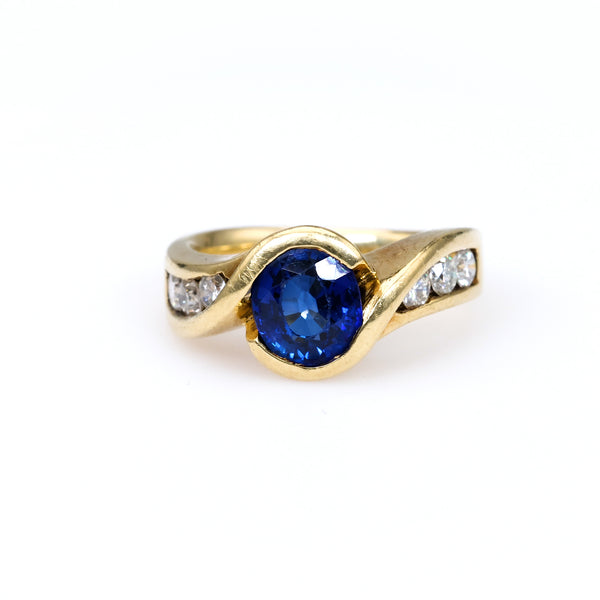 Vintage Sapphire Diamond 14k Yellow Gold Ring