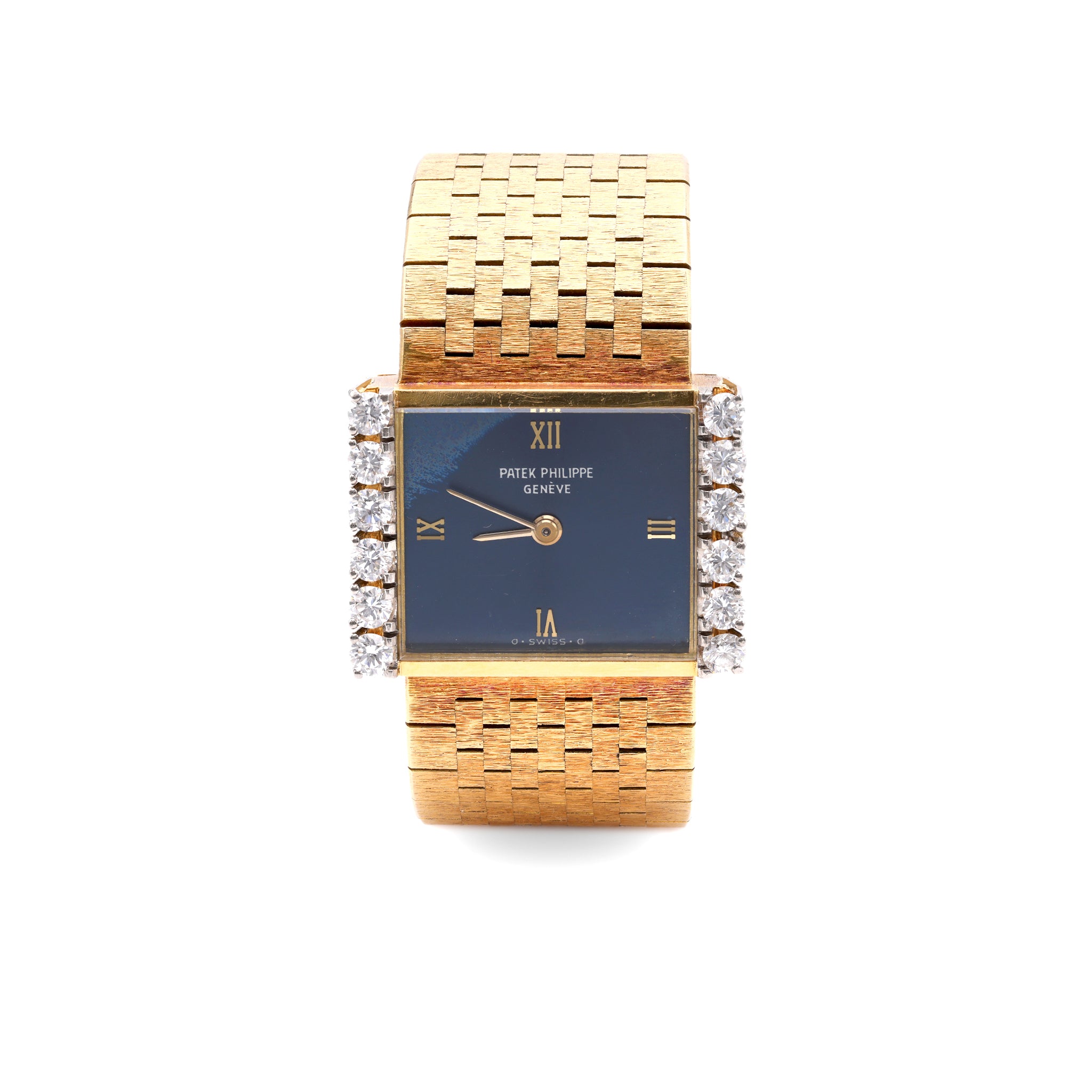 Mid-Century Swiss Patek Philippe Diamond 18k Yellow Gold Wristwatch