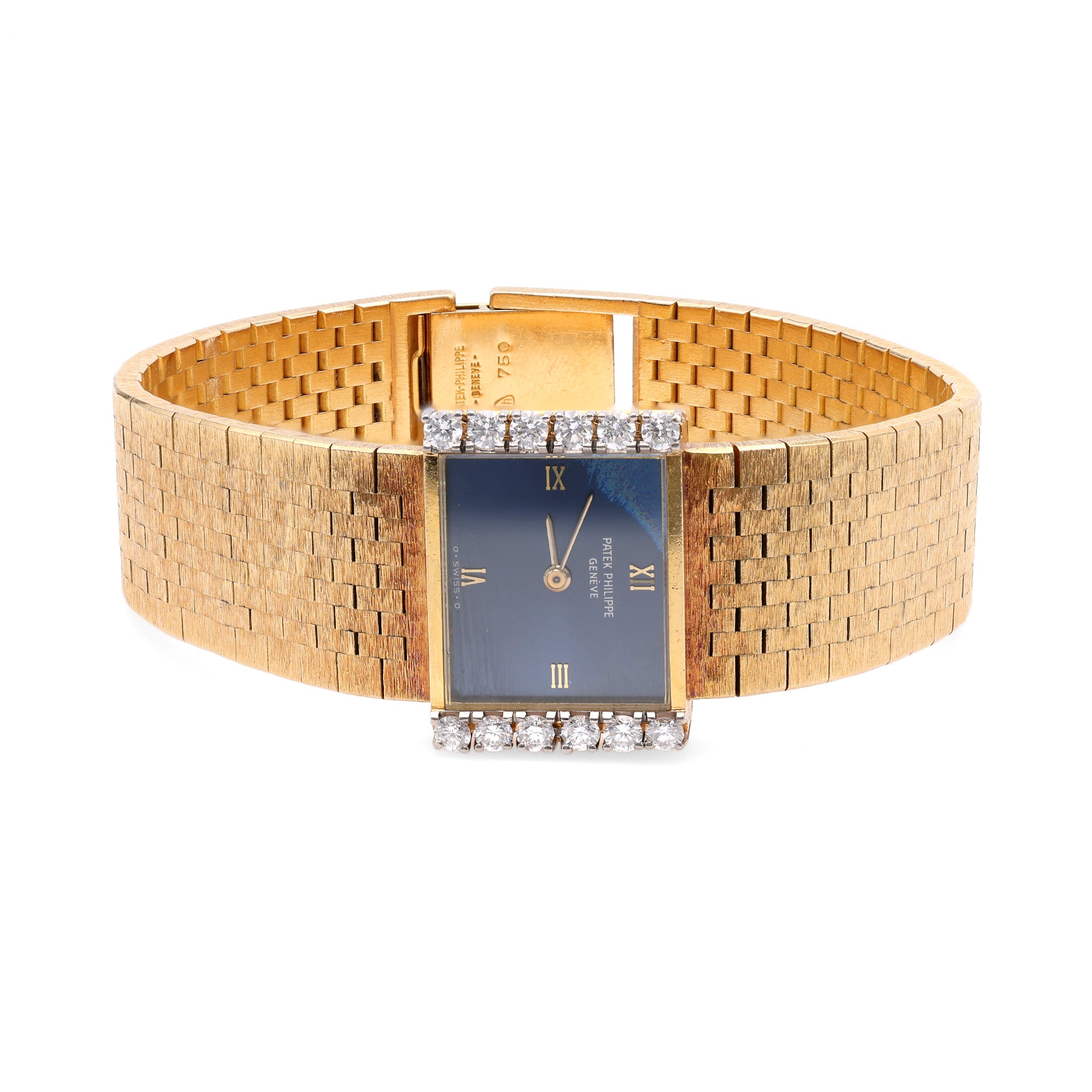 Mid-Century Swiss Patek Philippe Diamond 18k Yellow Gold Wristwatch