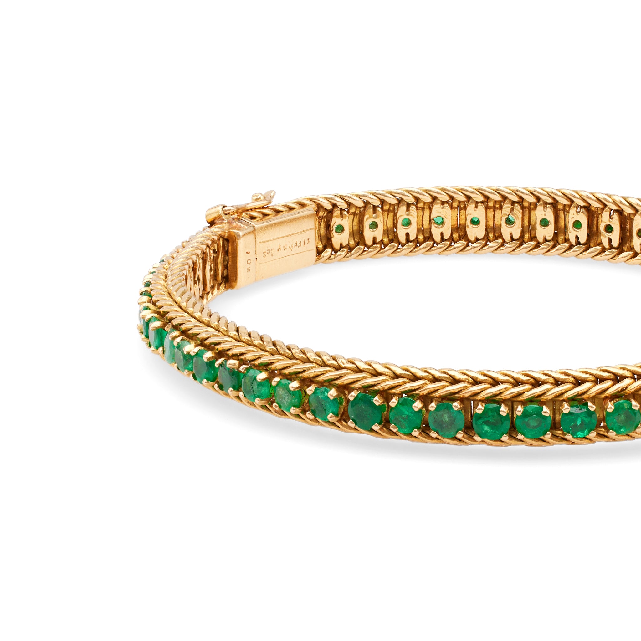 Mid-Century Tiffany & Co. Emerald 18k Yellow Gold Bracelet