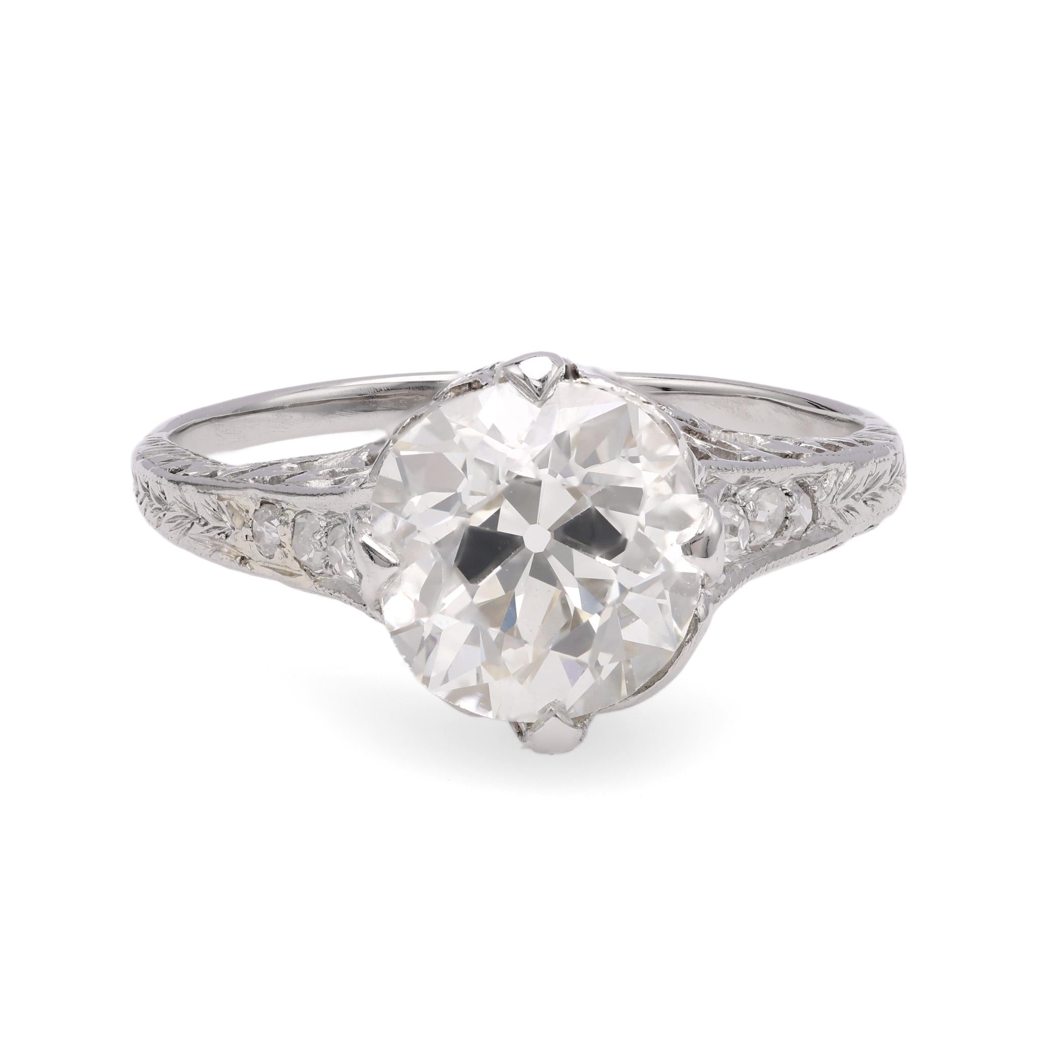 Art Deco GIA 2.08 Old Mine Cut Diamond Platinum Engagement Ring