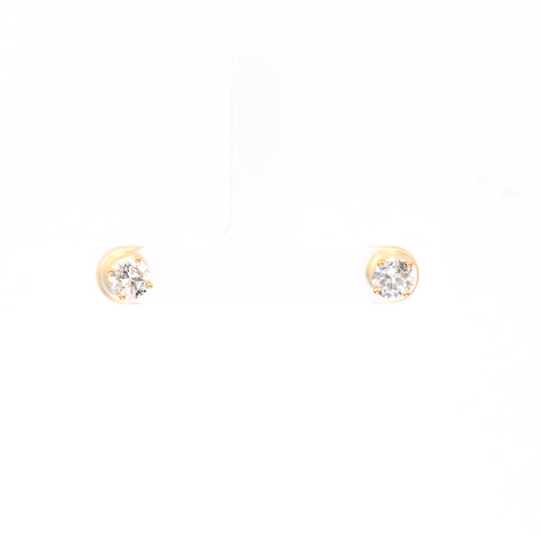 1.32 Carat Total Weight Diamond 18k Yellow Gold Stud Earrings