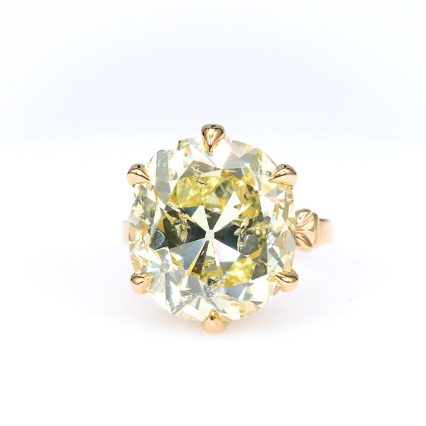 Edwardian GIA 15.77 Carat Old Mine Cut Diamond 14k Yellow Gold Solitaire Ring
