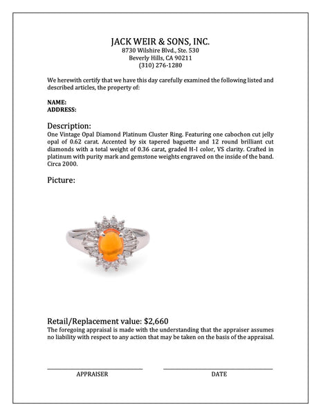 Vintage Opal Diamond Platinum Cluster Ring Rings Jack Weir & Sons   