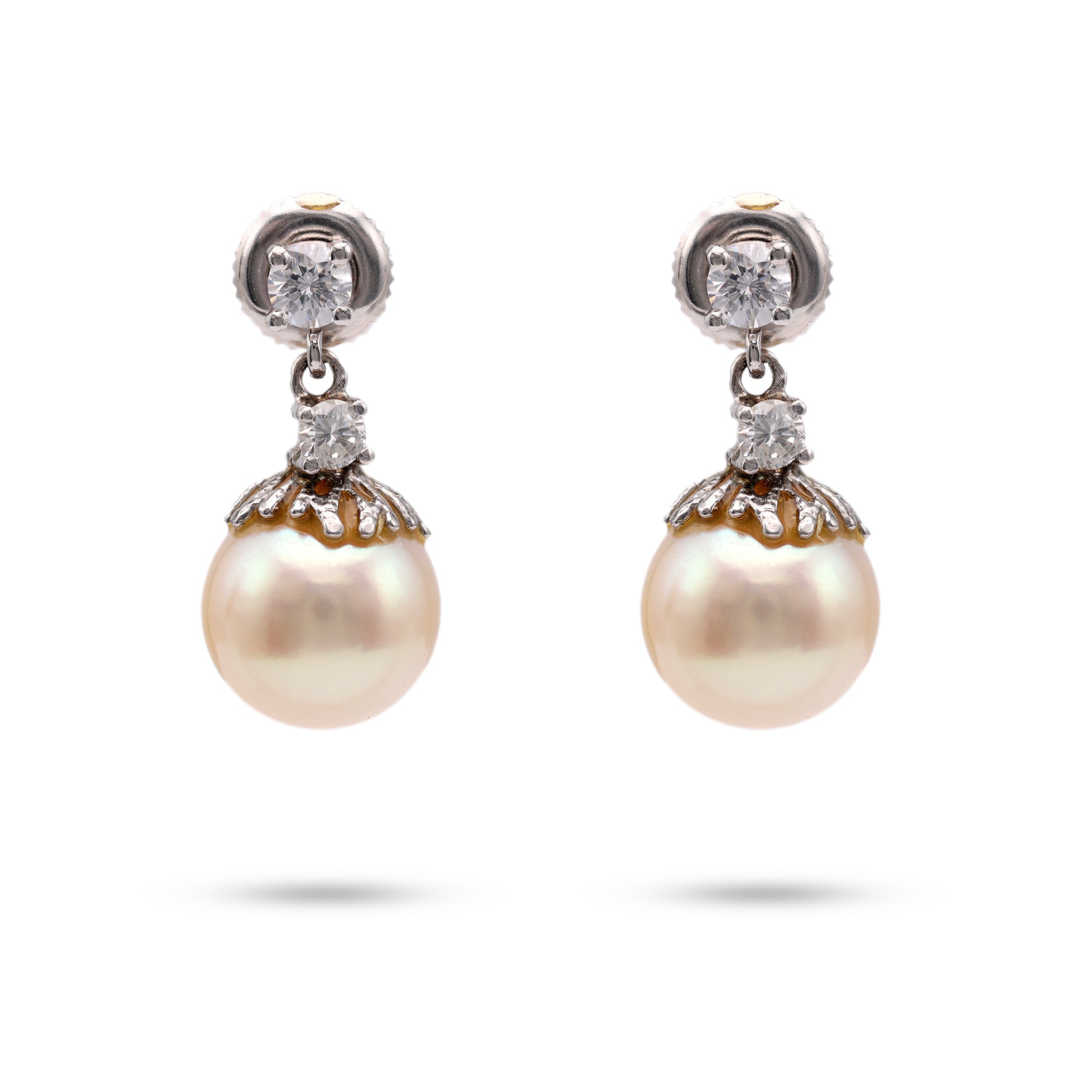 Mid-Century Pearl Diamond 14k White Gold Earrings Earrings Jack Weir & Sons   
