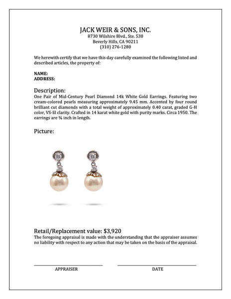 Mid-Century Pearl Diamond 14k White Gold Earrings Earrings Jack Weir & Sons   